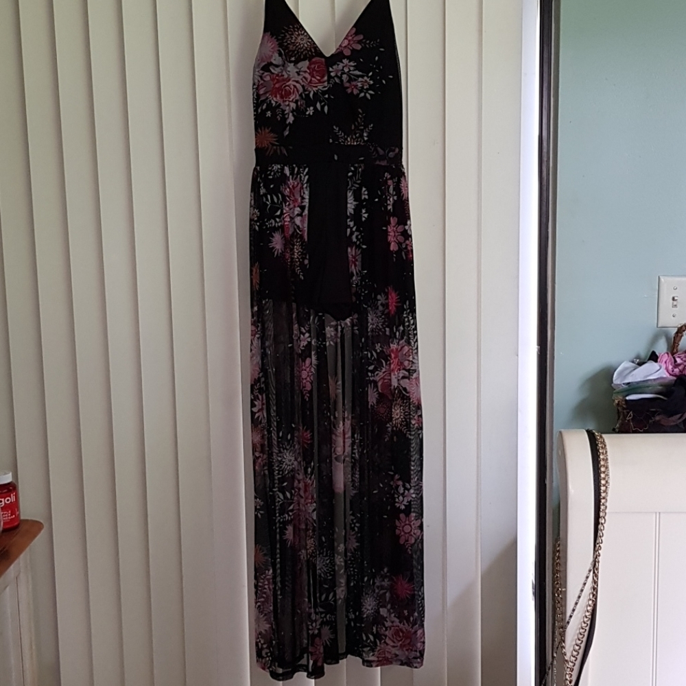 Romper with long skirt cover attached